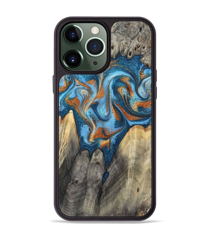 iPhone 13 Pro Max Wood Phone Case - Castiel (Teal & Gold, 800057)