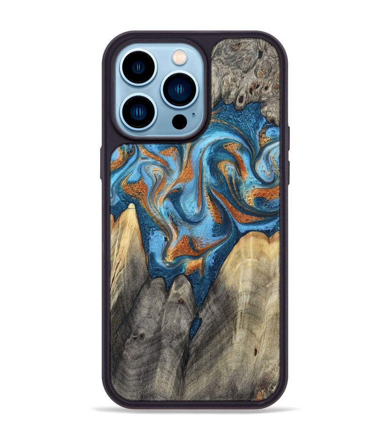 iPhone 14 Pro Max Wood Phone Case - Castiel (Teal & Gold, 800057)