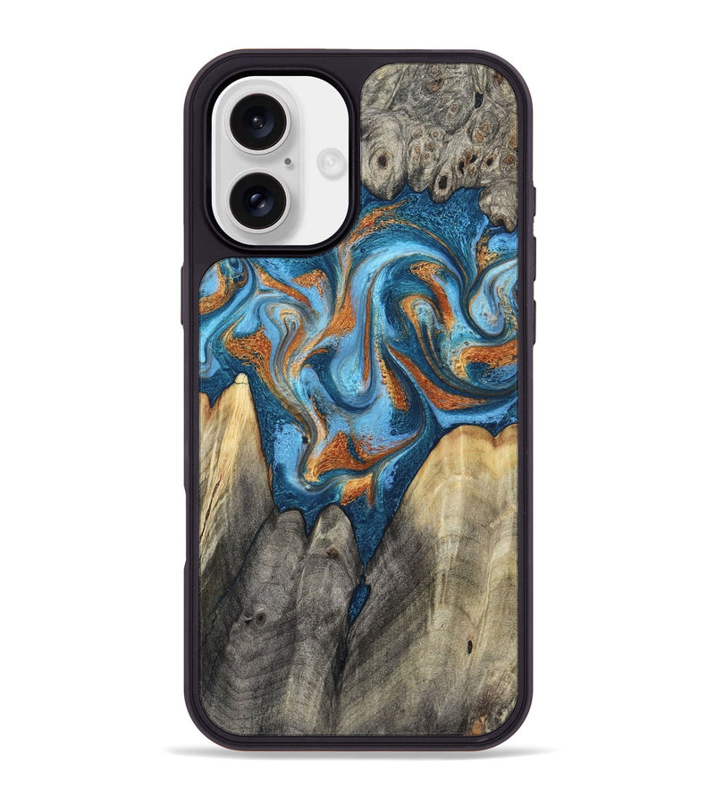 iPhone 16 Plus Wood Phone Case - Castiel (Teal & Gold, 800057)