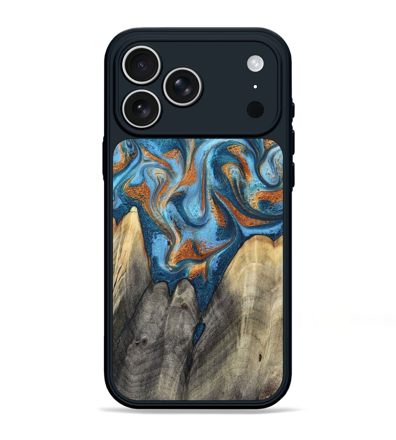 iPhone 17 Pro Max Wood Phone Case - Castiel (Teal & Gold, 800057)