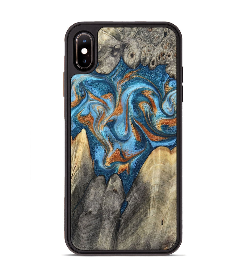 iPhone Xs Max Wood Phone Case - Castiel (Teal & Gold, 800057)