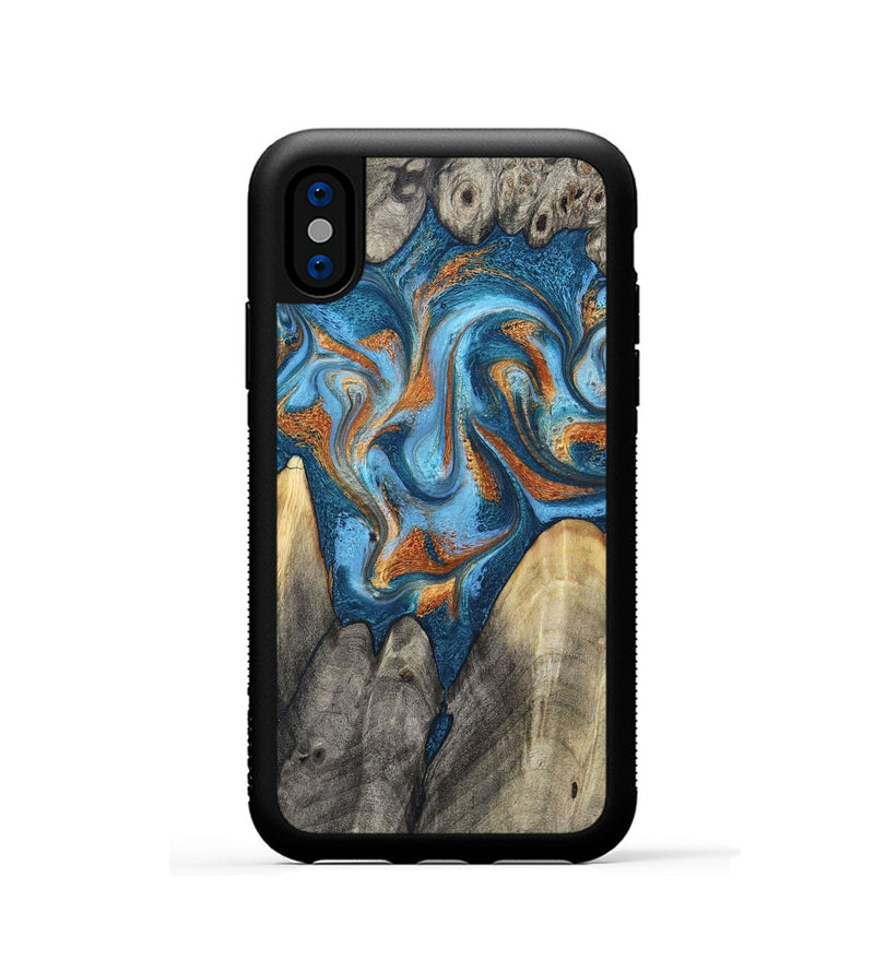 iPhone Xs Wood Phone Case - Castiel (Teal & Gold, 800057)