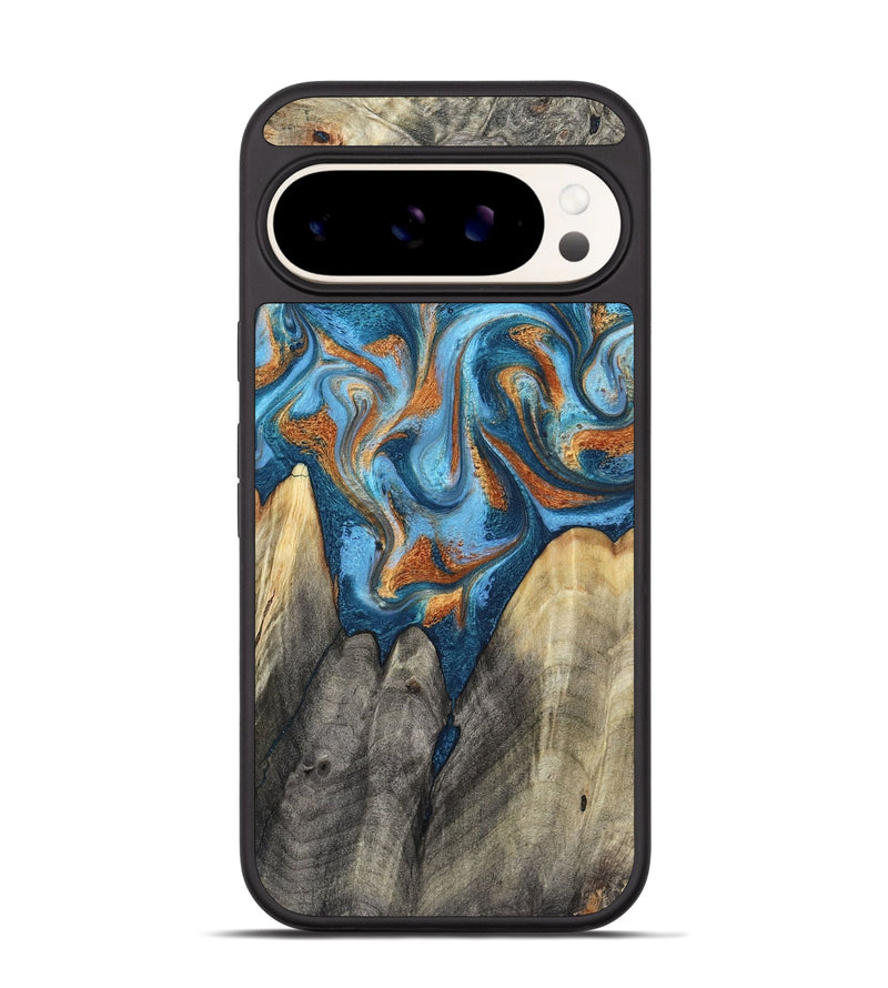 Pixel 9 Wood Phone Case - Castiel (Teal & Gold, 800057)