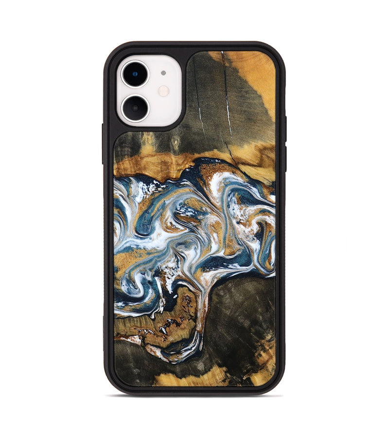 iPhone 11 Wood Phone Case - Shyla (Teal & Gold, 800058)