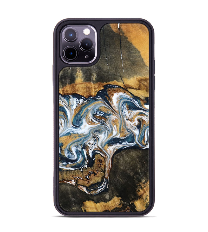 iPhone 11 Pro Max Wood Phone Case - Shyla (Teal & Gold, 800058)