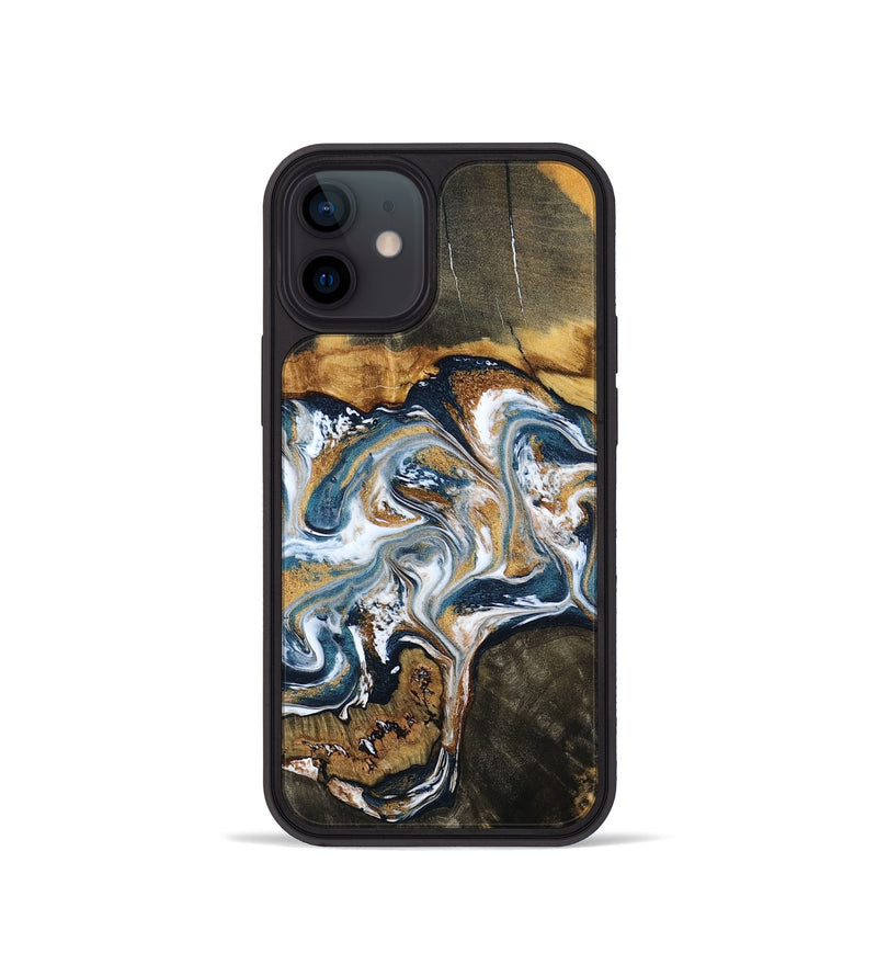 iPhone 12 mini Wood Phone Case - Shyla (Teal & Gold, 800058)