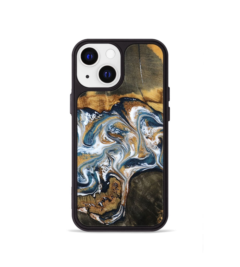 iPhone 13 mini Wood Phone Case - Shyla (Teal & Gold, 800058)