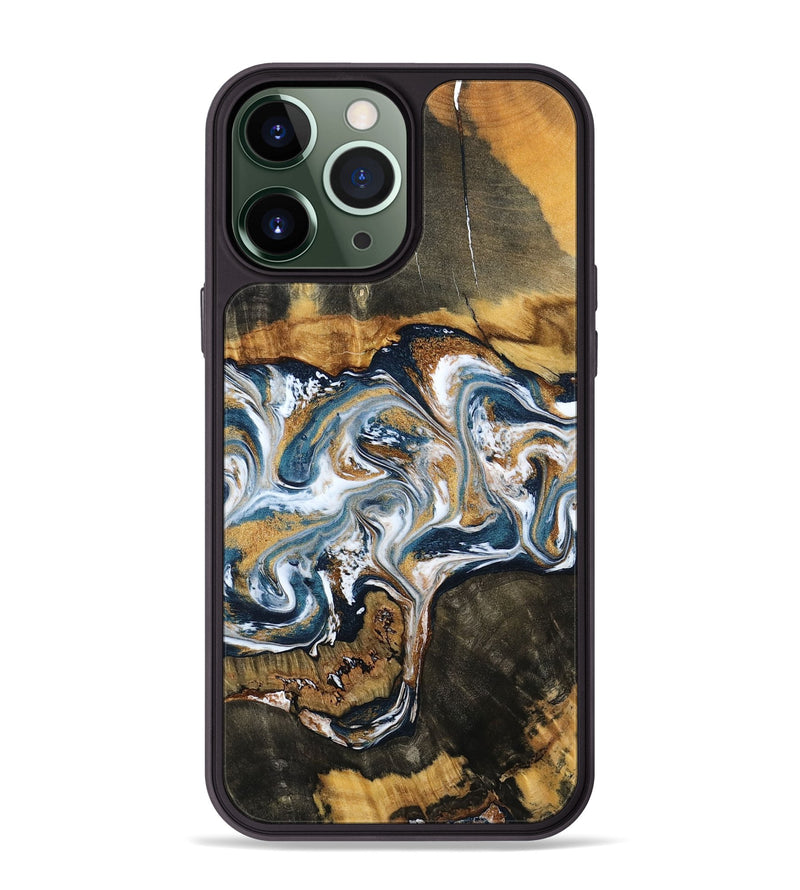 iPhone 13 Pro Max Wood Phone Case - Shyla (Teal & Gold, 800058)