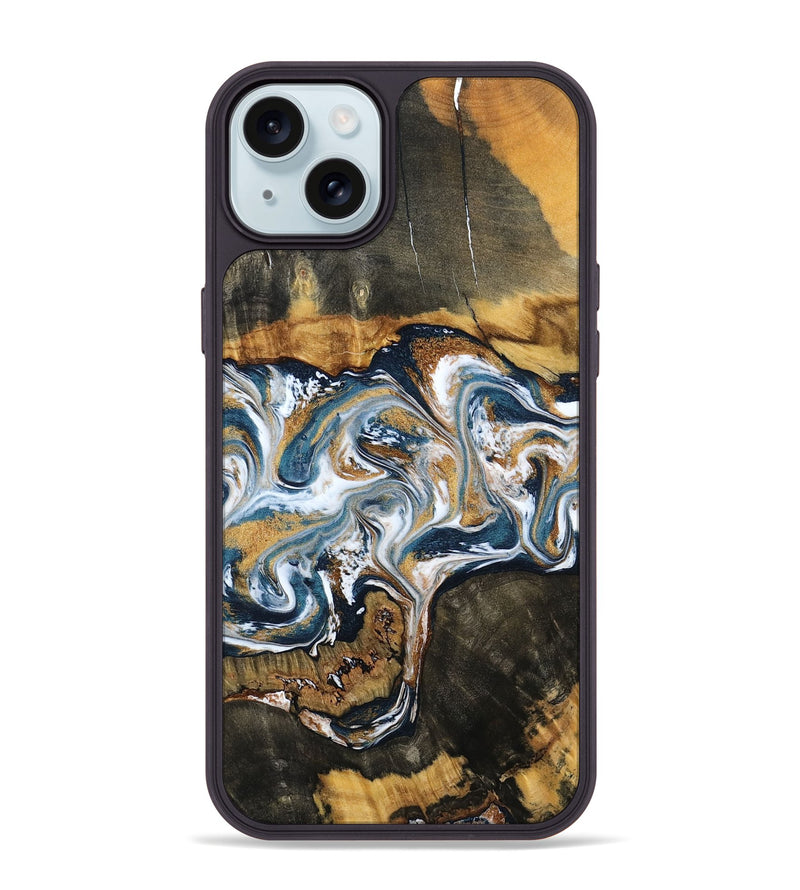 iPhone 15 Plus Wood Phone Case - Shyla (Teal & Gold, 800058)