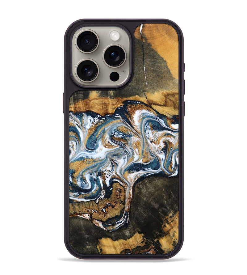 iPhone 15 Pro Max Wood Phone Case - Shyla (Teal & Gold, 800058)
