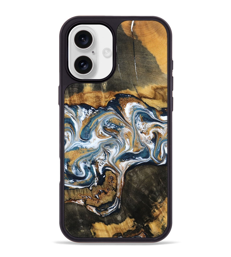 iPhone 16 Plus Wood Phone Case - Shyla (Teal & Gold, 800058)