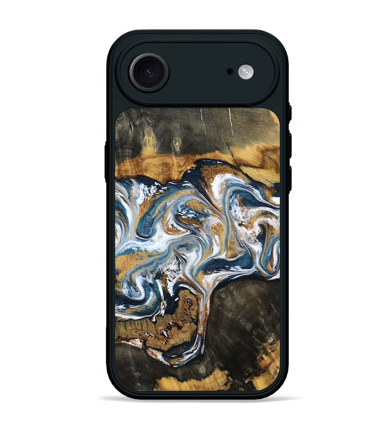 iPhone 17 Air Wood Phone Case - Shyla (Teal & Gold, 800058)