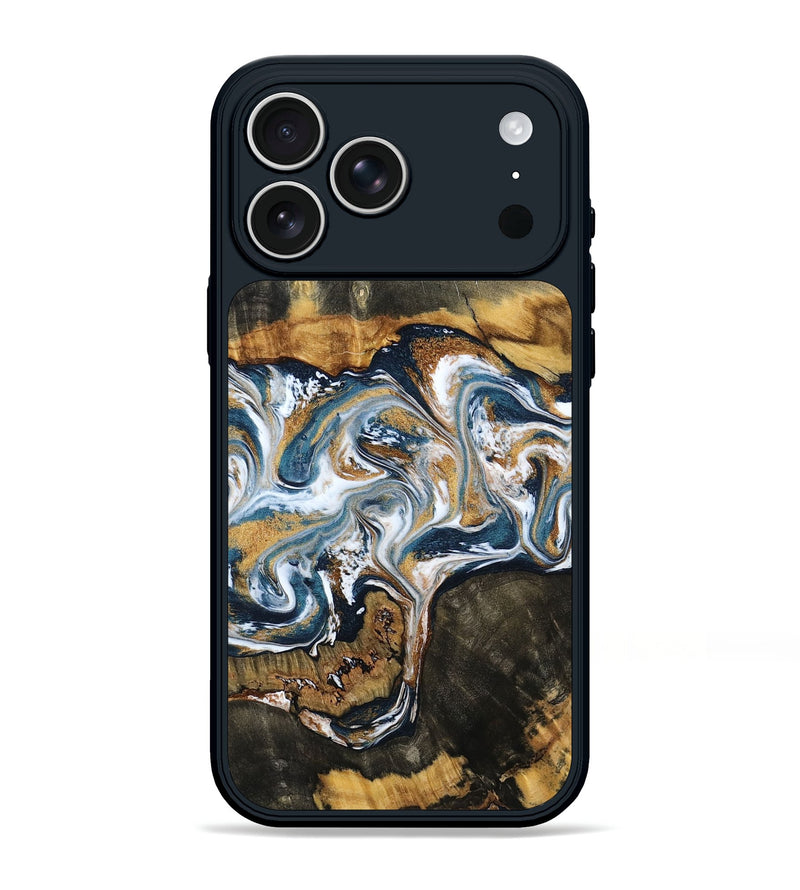 iPhone 17 Pro Max Wood Phone Case - Shyla (Teal & Gold, 800058)