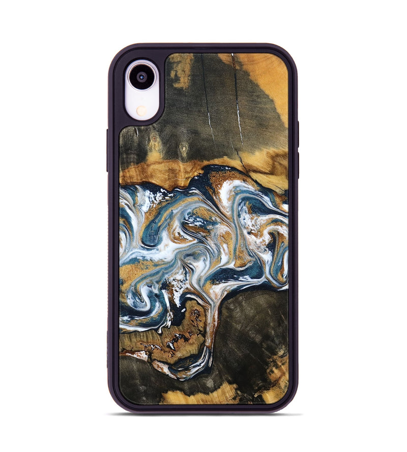 iPhone Xr Wood Phone Case - Shyla (Teal & Gold, 800058)