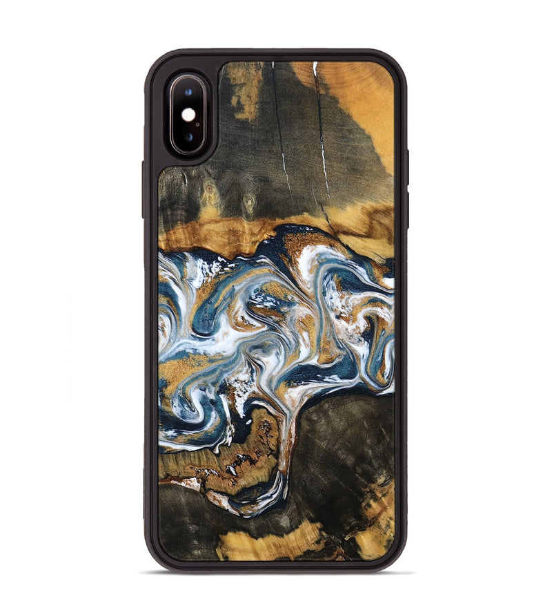 iPhone Xs Max Wood Phone Case - Shyla (Teal & Gold, 800058)