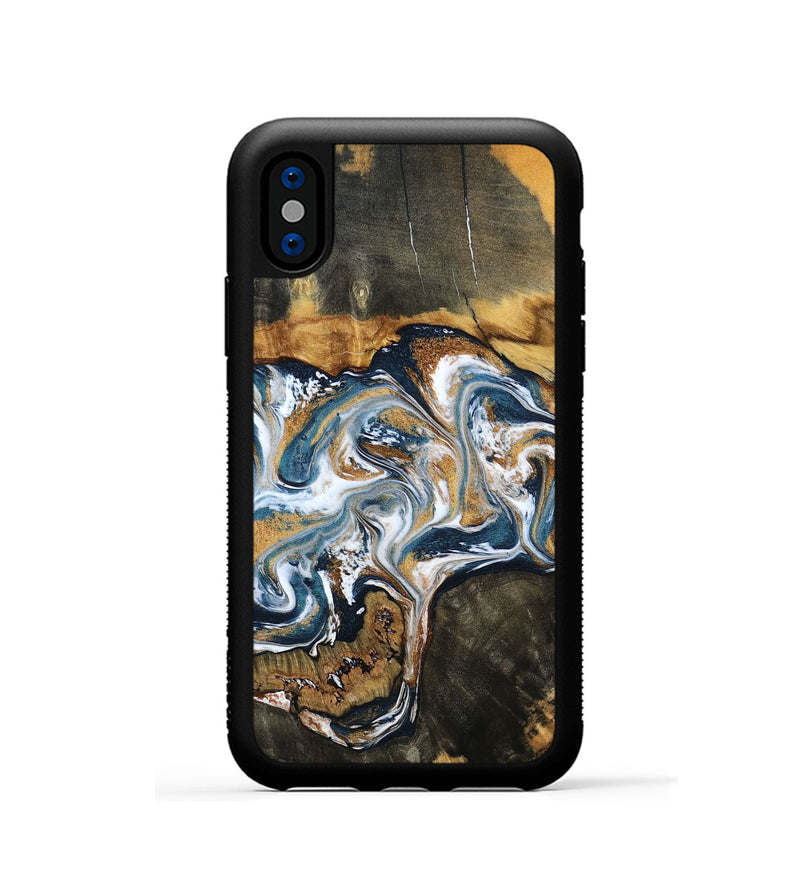 iPhone Xs Wood Phone Case - Shyla (Teal & Gold, 800058)