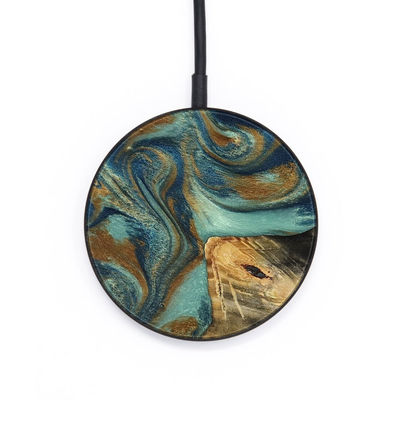 Circle Wood Wireless Charger - Quincy (Teal & Gold, 800059)