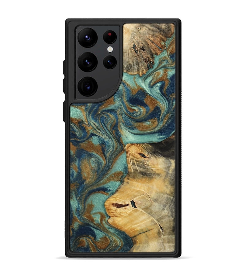 Galaxy S22 Ultra Wood Phone Case - Quincy (Teal & Gold, 800059)