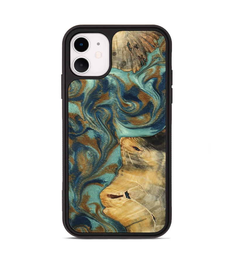 iPhone 11 Wood Phone Case - Quincy (Teal & Gold, 800059)