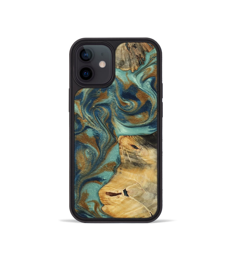 iPhone 12 mini Wood Phone Case - Quincy (Teal & Gold, 800059)
