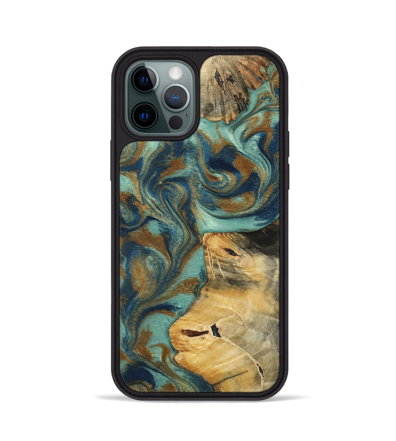 iPhone 12 Pro Wood Phone Case - Quincy (Teal & Gold, 800059)