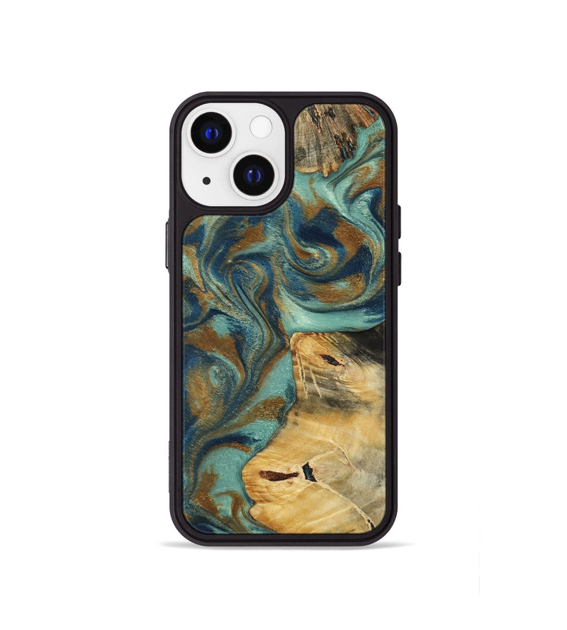 iPhone 13 mini Wood Phone Case - Quincy (Teal & Gold, 800059)