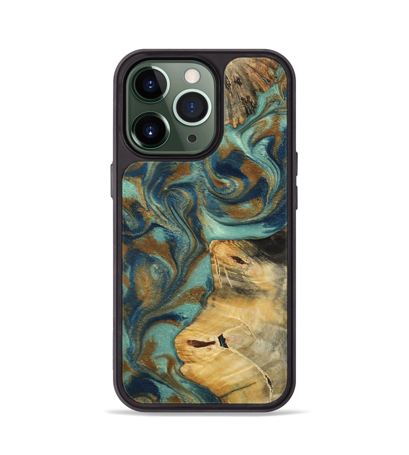iPhone 13 Pro Wood Phone Case - Quincy (Teal & Gold, 800059)