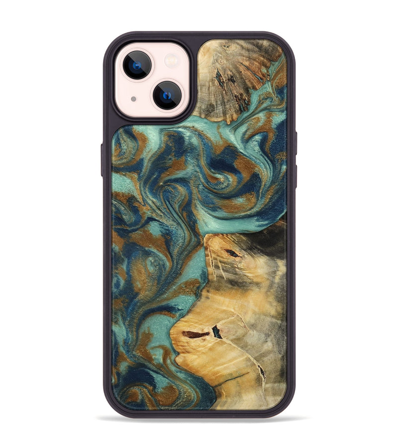 iPhone 14 Plus Wood Phone Case - Quincy (Teal & Gold, 800059)