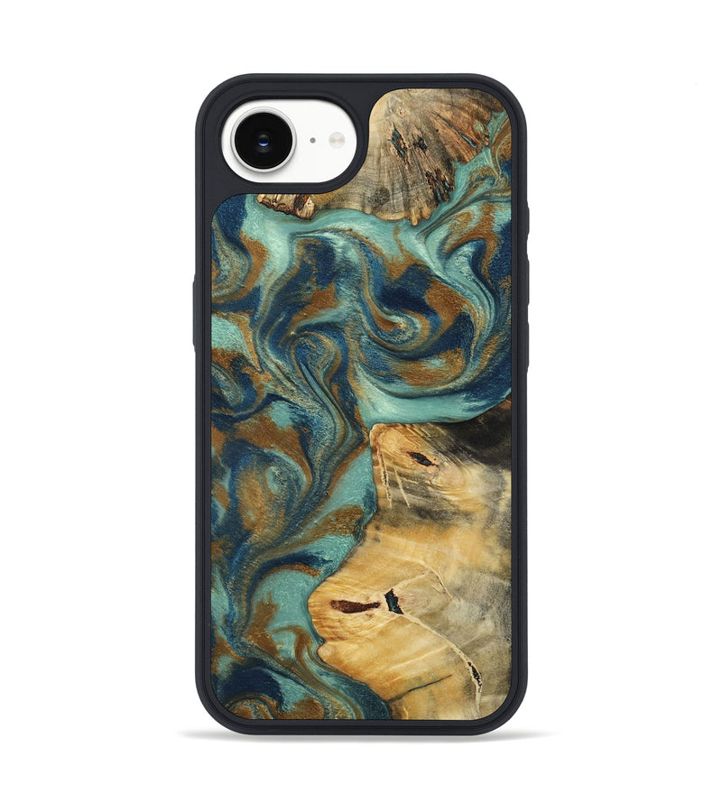 iPhone 16e Wood Phone Case - Quincy (Teal & Gold, 800059)