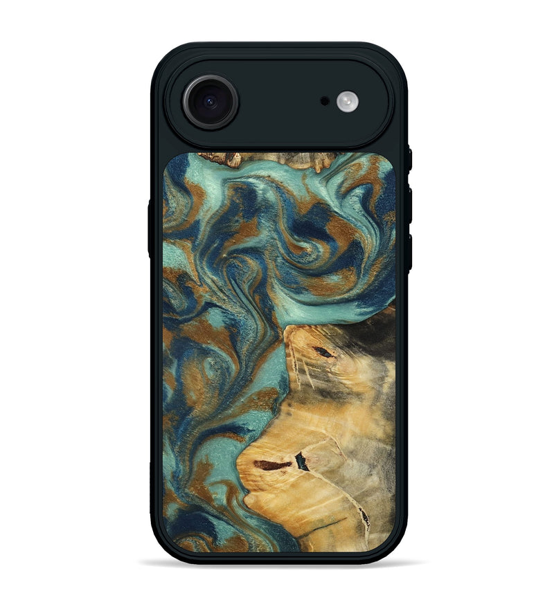 iPhone 17 Air Wood Phone Case - Quincy (Teal & Gold, 800059)