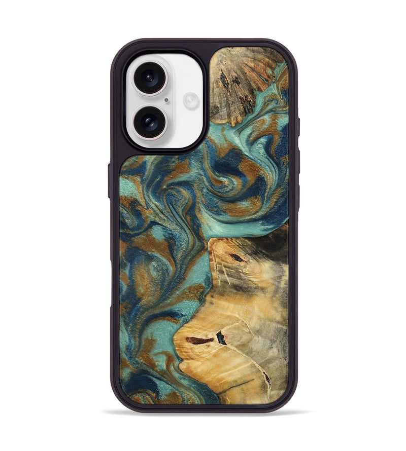 iPhone 17 Wood Phone Case - Quincy (Teal & Gold, 800059)