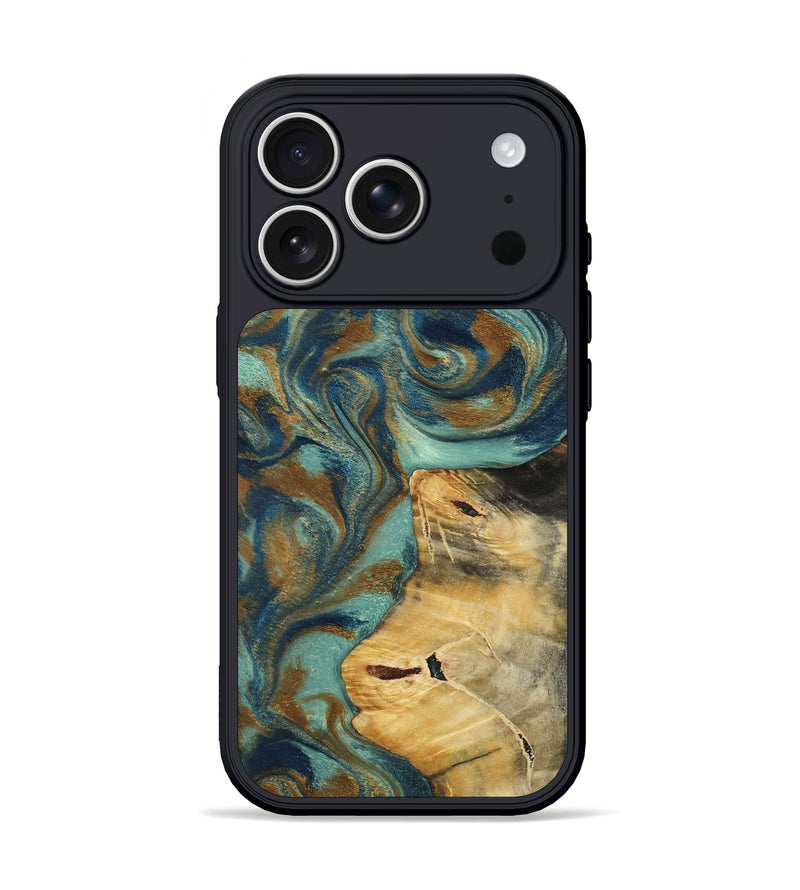 iPhone 17 Pro Wood Phone Case - Quincy (Teal & Gold, 800059)