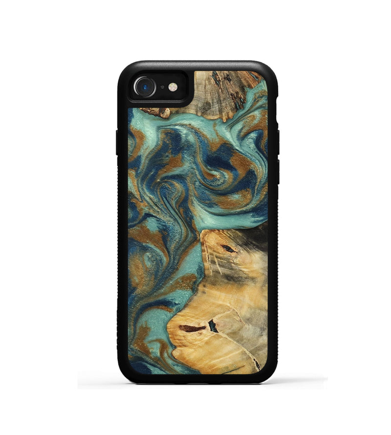 iPhone SE Wood Phone Case - Quincy (Teal & Gold, 800059)