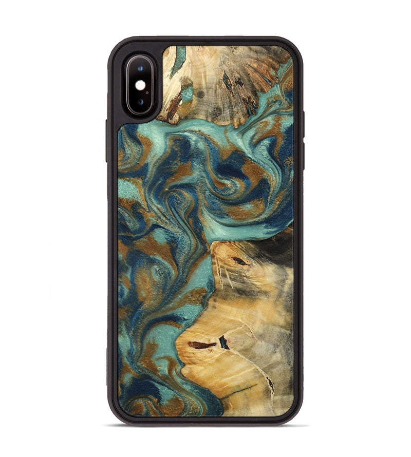 iPhone Xs Max Wood Phone Case - Quincy (Teal & Gold, 800059)