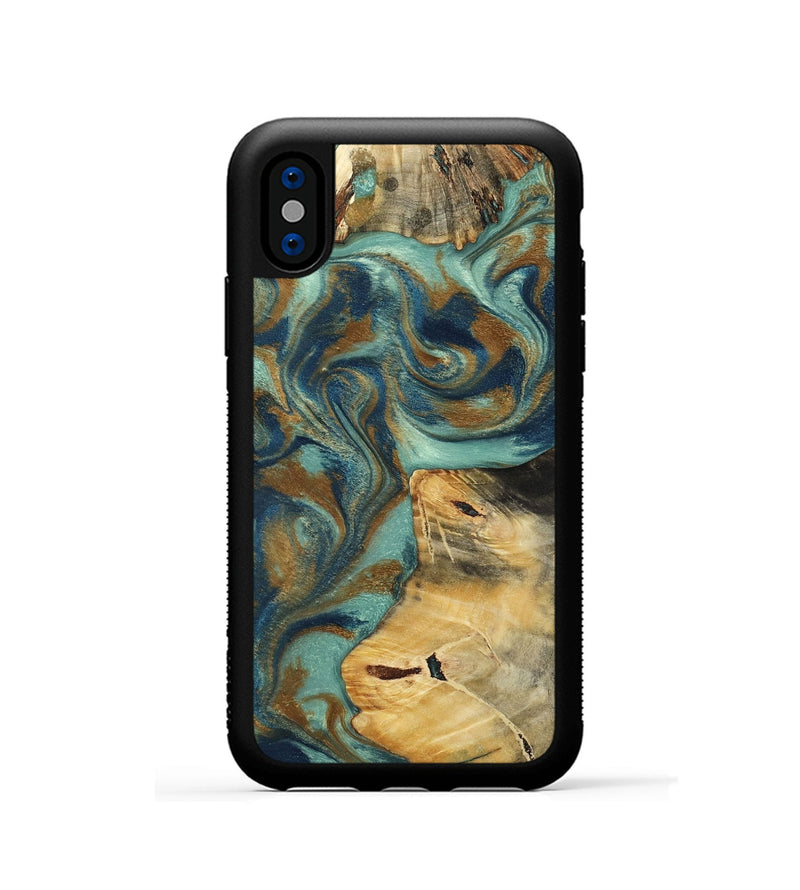 iPhone Xs Wood Phone Case - Quincy (Teal & Gold, 800059)