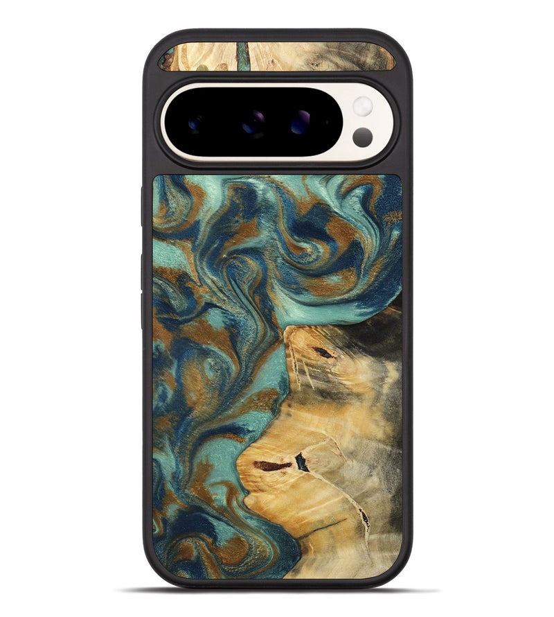 Pixel 10 Pro XL Wood Phone Case - Quincy (Teal & Gold, 800059)