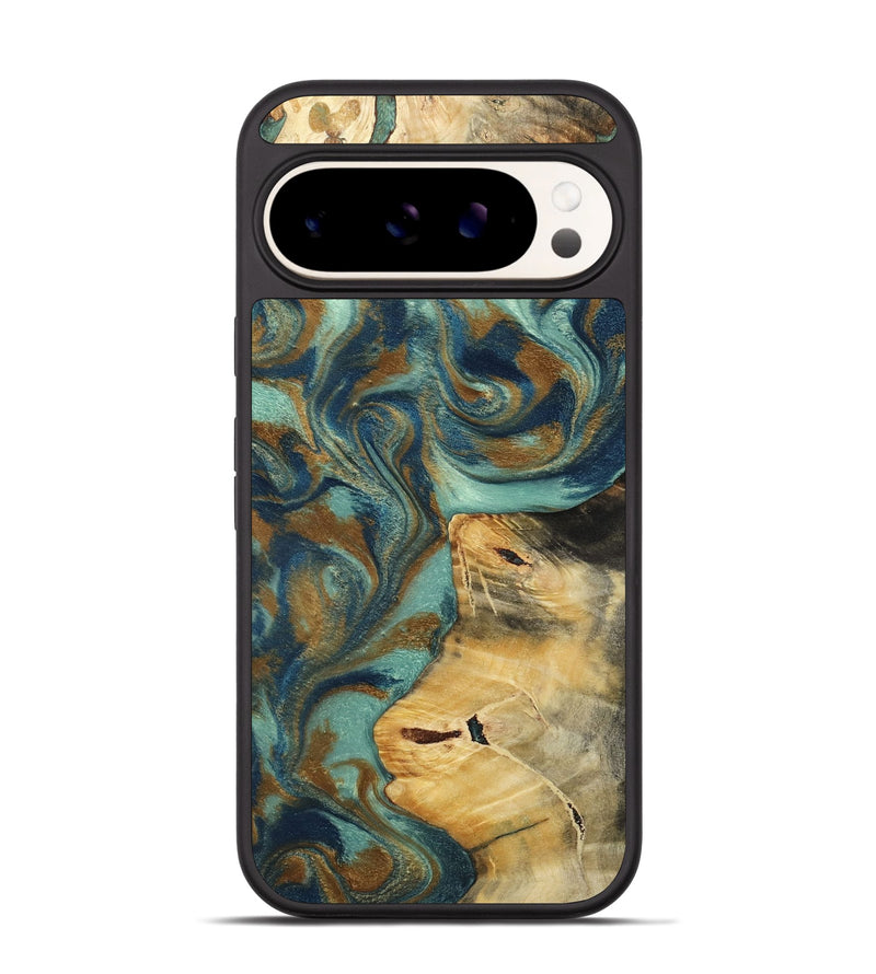 Pixel 9 Pro Wood Phone Case - Quincy (Teal & Gold, 800059)