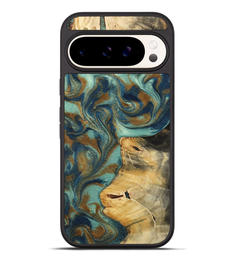 Pixel 9 Pro XL Wood Phone Case - Quincy (Teal & Gold, 800059)