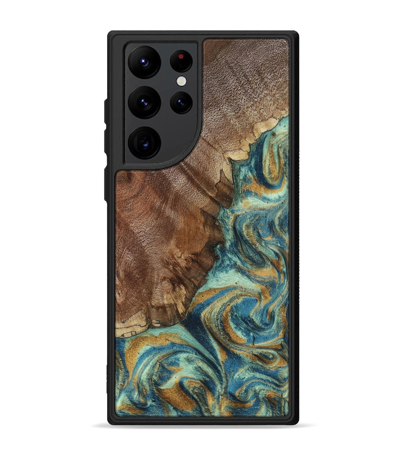 Galaxy S22 Ultra Wood Phone Case - Cyrus (Teal & Gold, 800060)