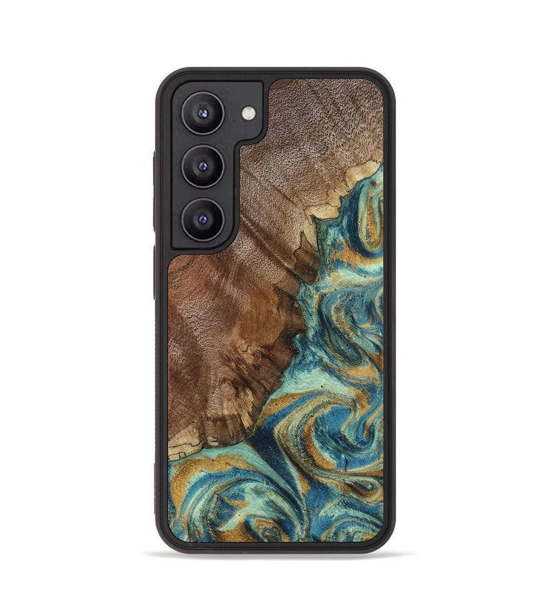Galaxy S23 Wood Phone Case - Cyrus (Teal & Gold, 800060)
