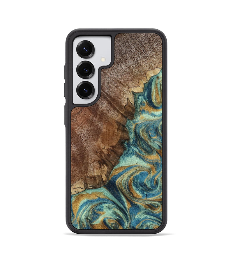 Galaxy S25 Wood Phone Case - Cyrus (Teal & Gold, 800060)