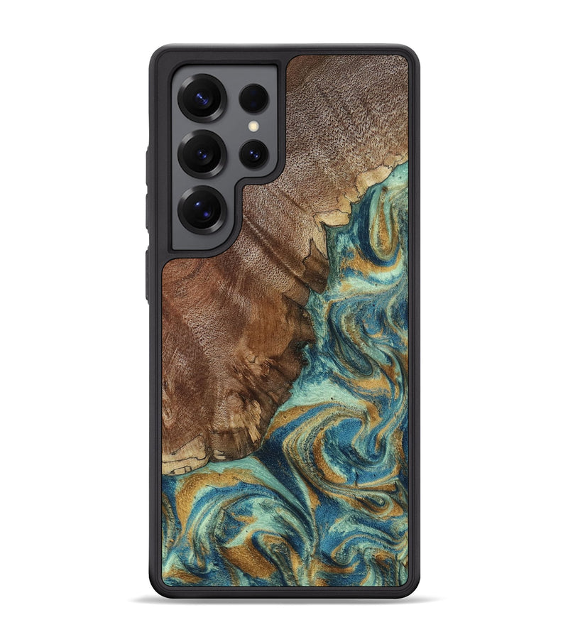 Galaxy S25 Ultra Wood Phone Case - Cyrus (Teal & Gold, 800060)
