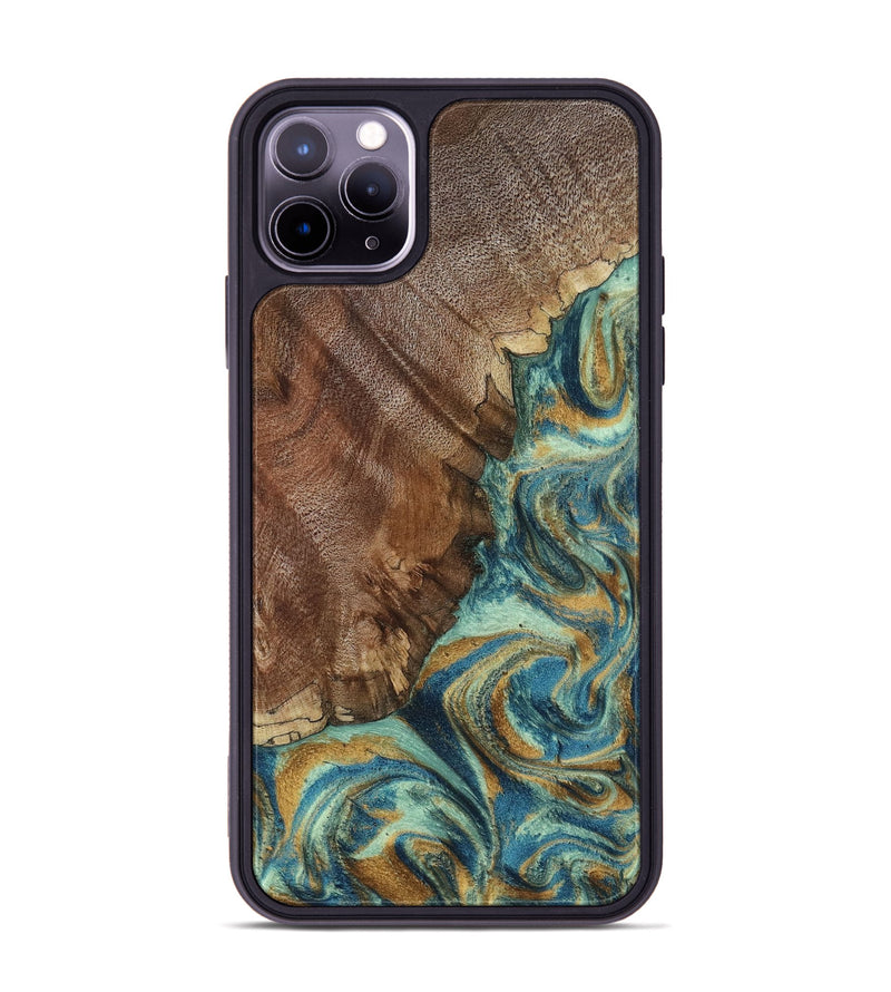 iPhone 11 Pro Max Wood Phone Case - Cyrus (Teal & Gold, 800060)