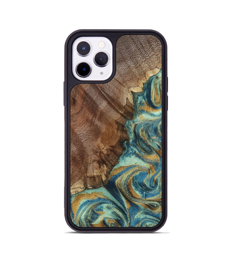 iPhone 11 Pro Wood Phone Case - Cyrus (Teal & Gold, 800060)