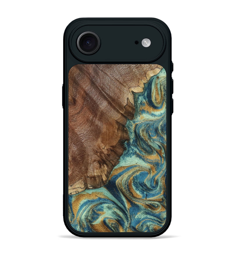 iPhone 17 Air Wood Phone Case - Cyrus (Teal & Gold, 800060)