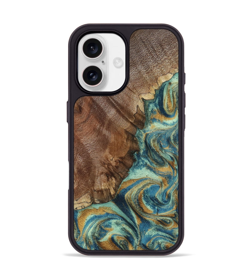 iPhone 17 Wood Phone Case - Cyrus (Teal & Gold, 800060)
