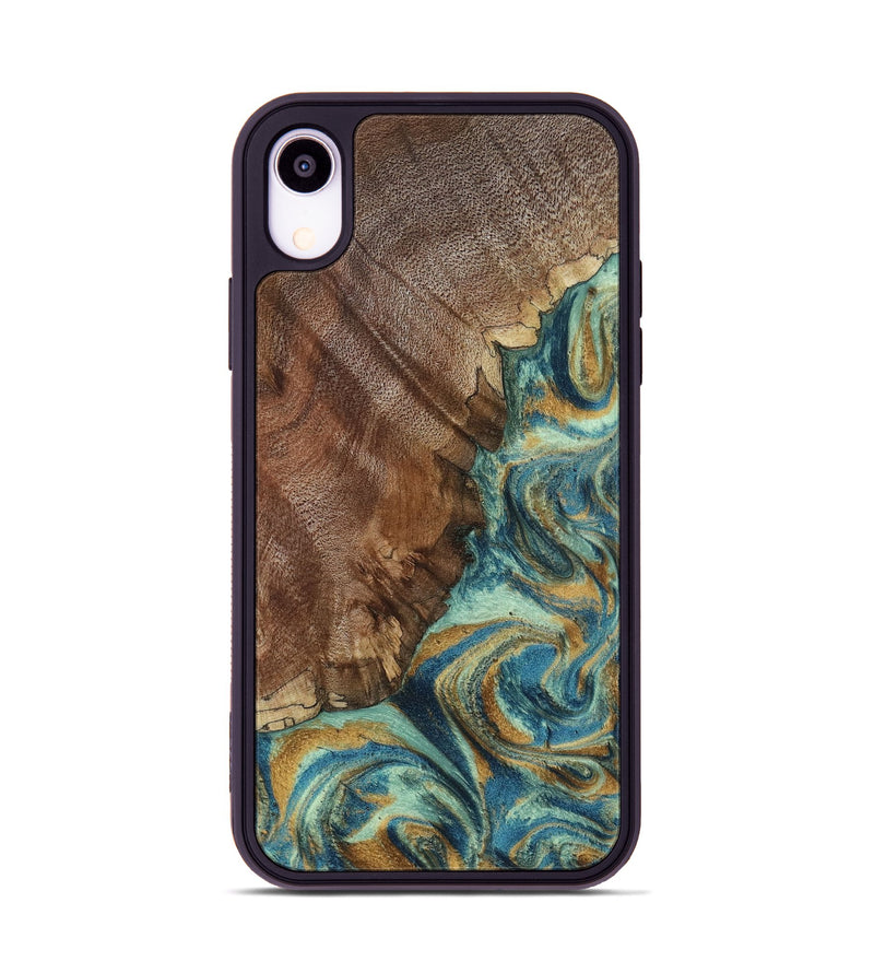 iPhone Xr Wood Phone Case - Cyrus (Teal & Gold, 800060)