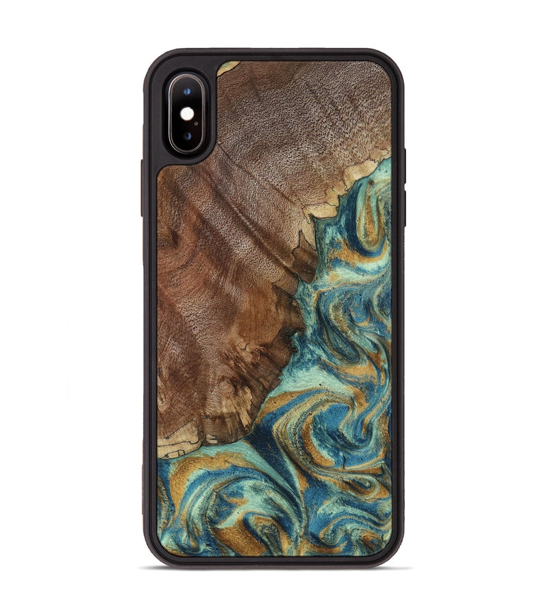 iPhone Xs Max Wood Phone Case - Cyrus (Teal & Gold, 800060)