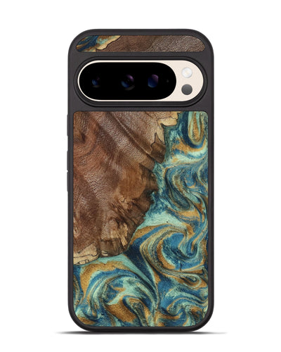 Pixel 10 Wood Phone Case - Cyrus (Teal & Gold, 800060)