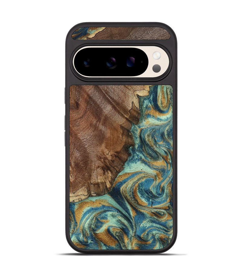 Pixel 10 Wood Phone Case - Cyrus (Teal & Gold, 800060)
